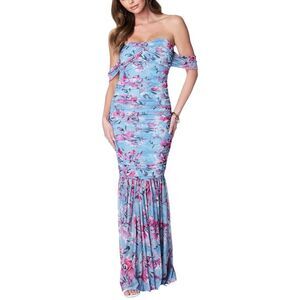 Bebe Womens  Off-Shoulder Mesh Gown, Blue